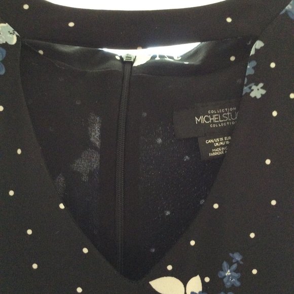 Michel Studio | Made in Canada | Black, White & Blue Floral Print Dress | Sz 1X - Picture 3 of 7